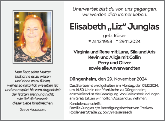 Traueranzeige von Elisabeth Junglas von WochenSpiegel