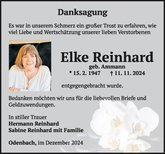 Traueranzeige von Elke Reinhard von WochenSpiegel