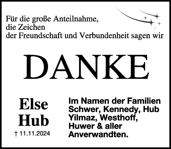 Traueranzeige von Else Hub von WochenSpiegel