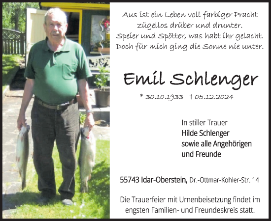 Traueranzeige von Emil Schlenger von WochenSpiegel