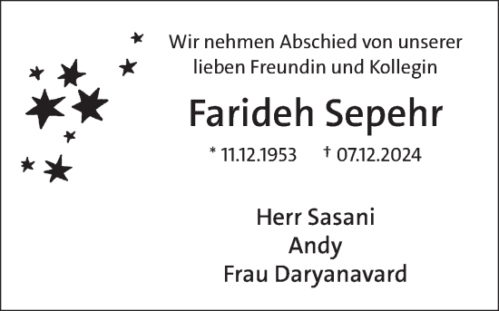 Traueranzeige von Farideh Sepehr von WochenSpiegel