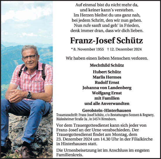 Traueranzeige von Franz-Josef Schütz von WochenSpiegel