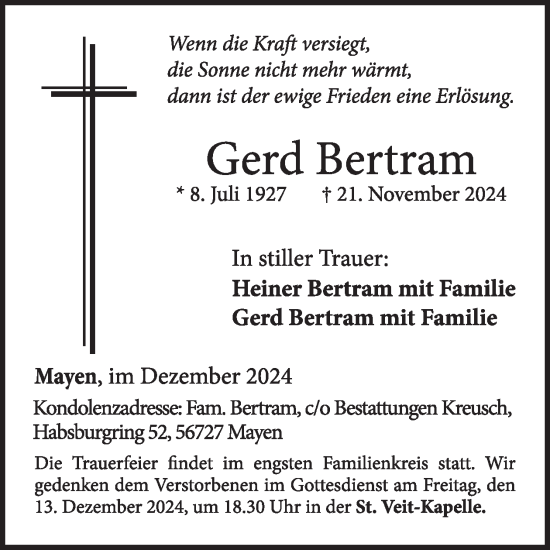 Traueranzeige von Gerd Bertram von WochenSpiegel