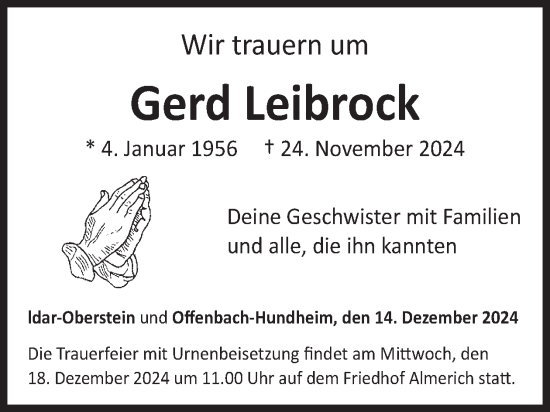 Traueranzeige von Gerd Leibrock von WochenSpiegel