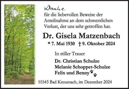 Traueranzeige von Gisela Matzenbach von WochenSpiegel