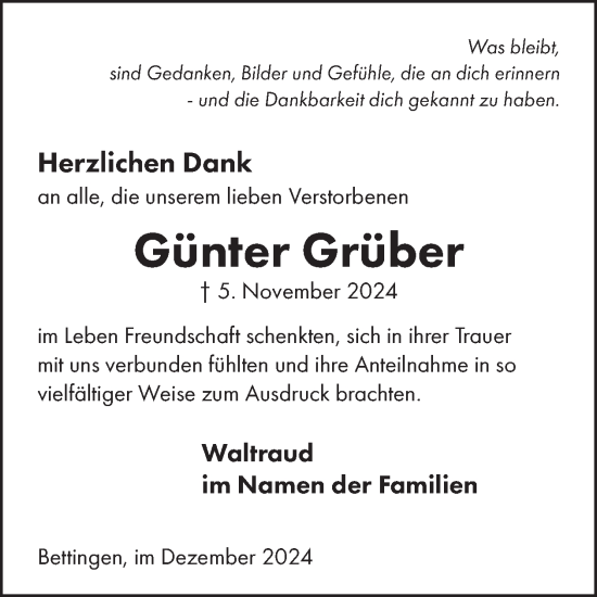 Traueranzeige von Günter Grüber von WochenSpiegel