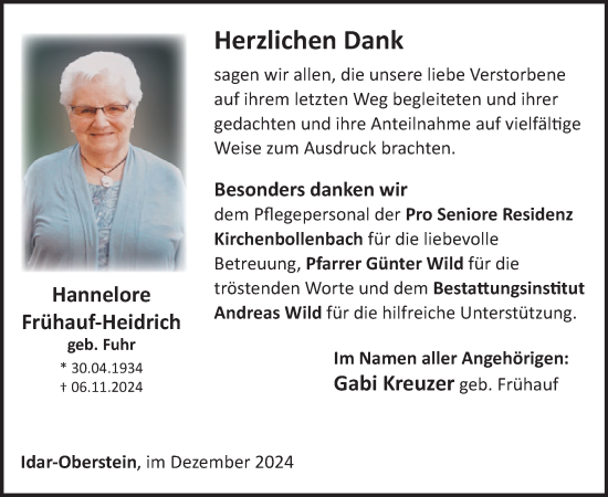 Traueranzeige von Hannelore Frühauf-Heidrich von WochenSpiegel