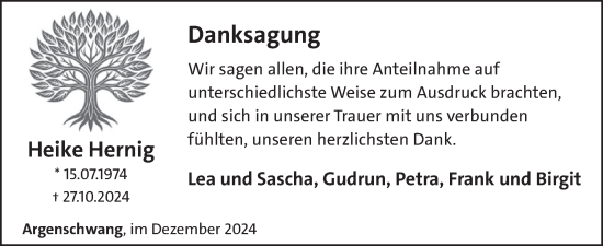 Traueranzeige von Heike Hernig von WochenSpiegel