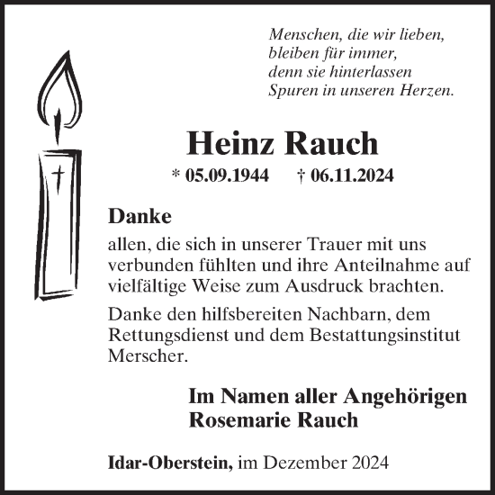 Traueranzeige von Heinz Rauch von WochenSpiegel