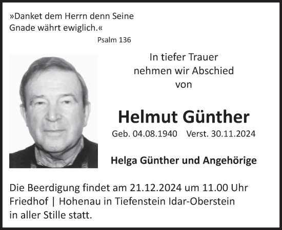 Traueranzeige von Helmut Günther von WochenSpiegel