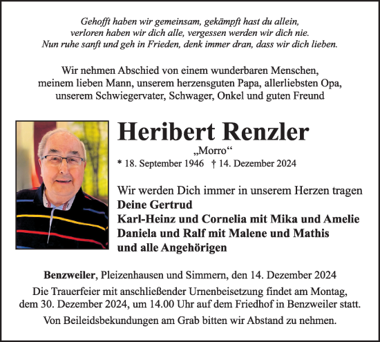 Traueranzeige von Heribert Renzler von WochenSpiegel