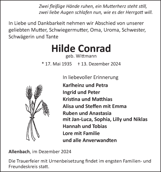 Traueranzeige von Hilde Conrad von WochenSpiegel