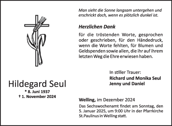 Traueranzeige von Hildegard Seul von WochenSpiegel