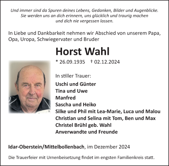 Traueranzeige von Horst Wahl von WochenSpiegel