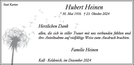 Traueranzeige von Hubert Heinen von WochenSpiegel