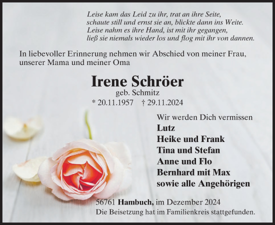 Traueranzeige von Irene Schröer von WochenSpiegel