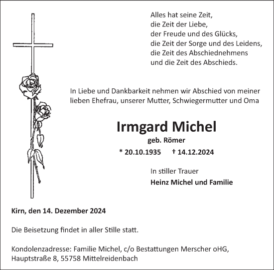 Traueranzeige von Irmgard Michel von WochenSpiegel