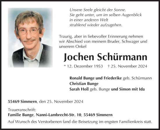 Traueranzeige von Jochen Schürmann von WochenSpiegel