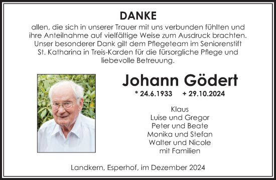 Traueranzeige von Johann Gödert von WochenSpiegel