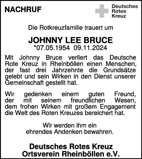 Traueranzeige von Johnny Lee Bruce von WochenSpiegel