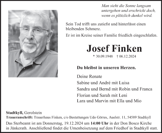 Traueranzeige von Josef Finken von WochenSpiegel