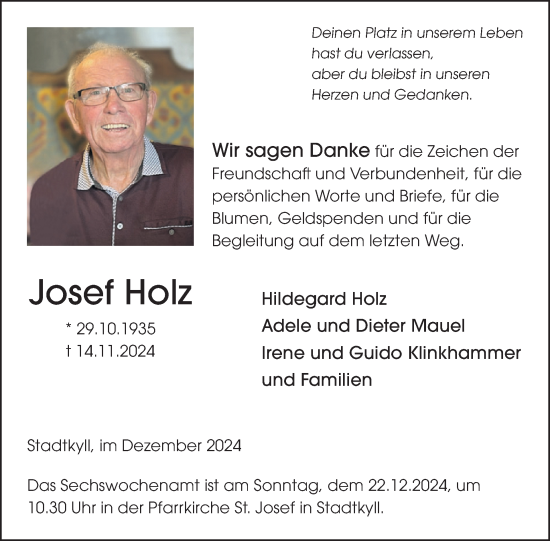 Traueranzeige von Josef Holz von WochenSpiegel