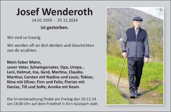 Traueranzeige von Josef Wenderoth von WochenSpiegel