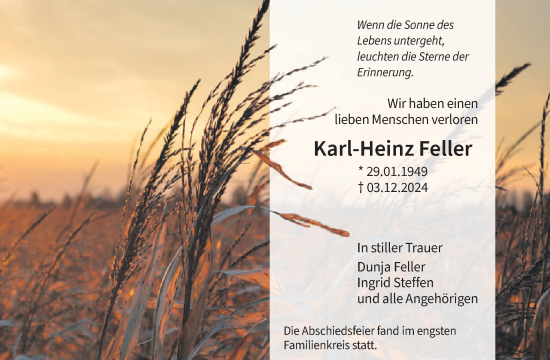 Traueranzeige von Karl-Heinz Feller von WochenSpiegel