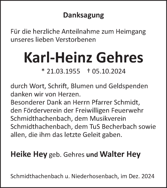 Traueranzeige von Karl-Heinz Gehres von WochenSpiegel