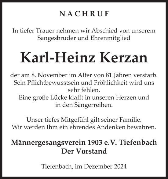 Traueranzeige von Karl-Heinz Kerzan von WochenSpiegel