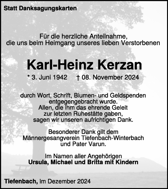 Traueranzeige von Karl-Heinz Kerzan von WochenSpiegel