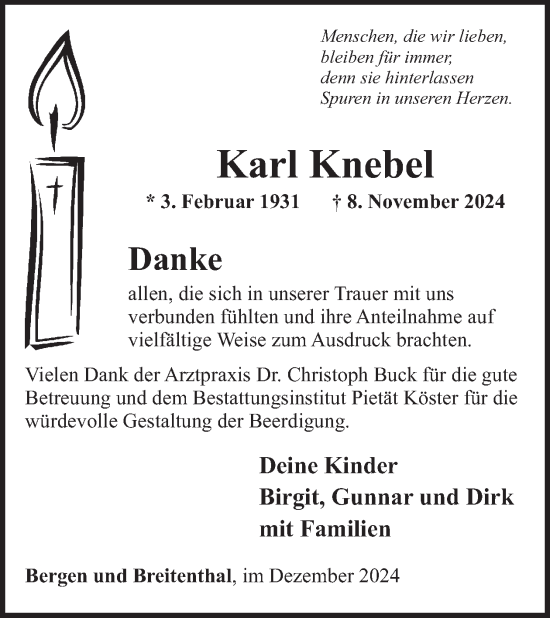 Traueranzeige von Karl Knebel von WochenSpiegel