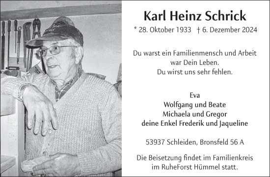 Traueranzeige von Karl Heinz Schrick von WochenSpiegel