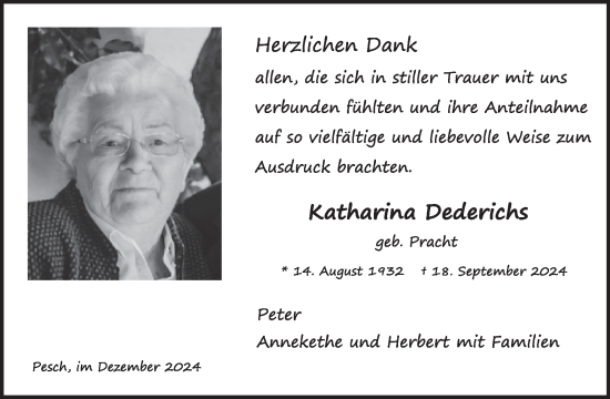 Traueranzeige von Katharina Dederichs von WochenSpiegel