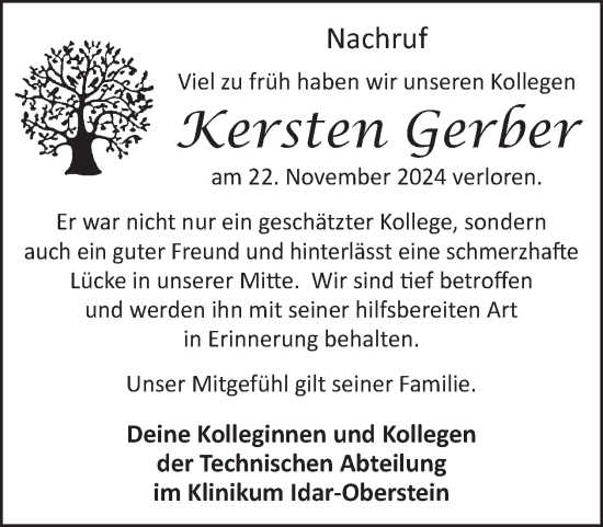 Traueranzeige von Kersten Gerber von WochenSpiegel