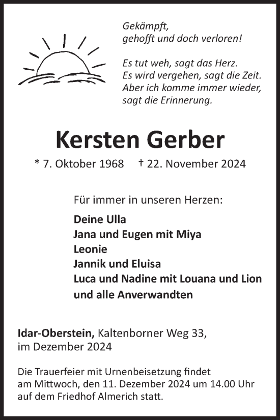 Traueranzeige von Kersten Gerber von WochenSpiegel