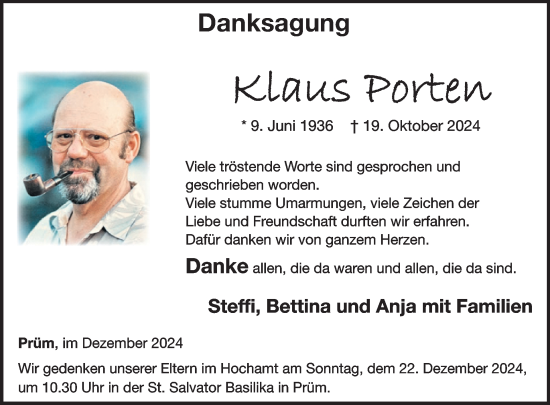 Traueranzeige von Klaus Porten von WochenSpiegel