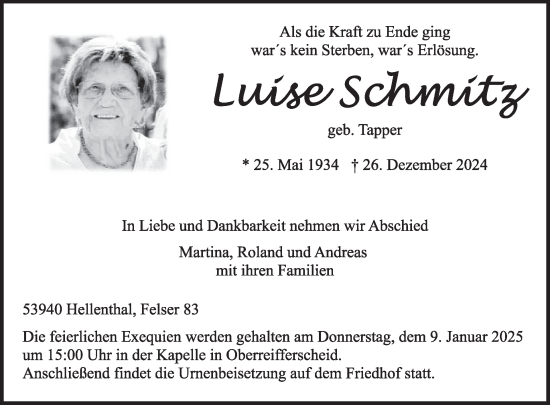 Traueranzeige von Luise Schmitz von WochenSpiegel