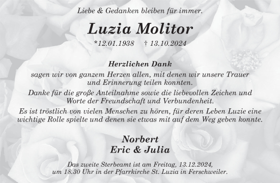 Traueranzeige von Luzia Molitor von WochenSpiegel