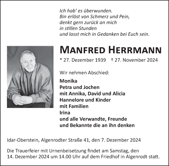 Traueranzeige von Manfred Herrmann von WochenSpiegel