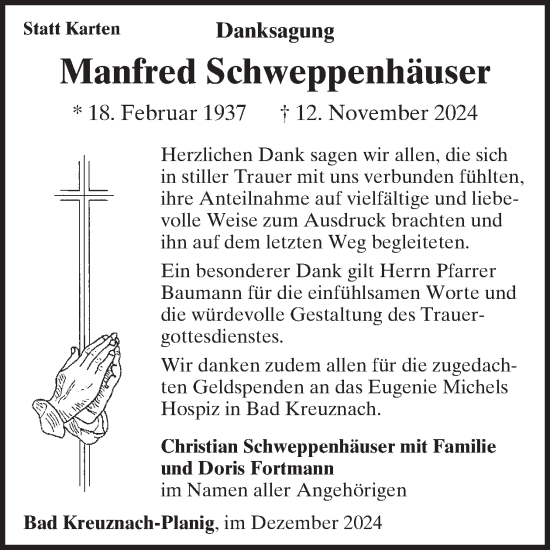 Traueranzeige von Manfred Schweppenhäuser von WochenSpiegel