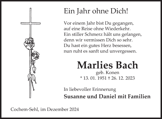 Traueranzeige von Marlies Bach von WochenSpiegel