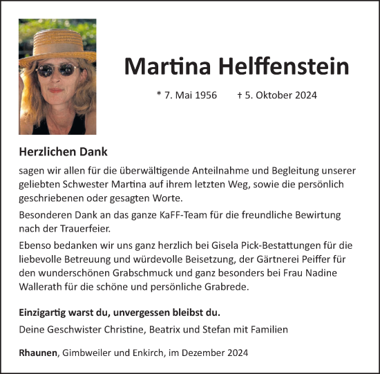 Traueranzeige von Martina Helffenstein von WochenSpiegel