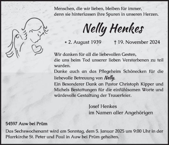 Traueranzeige von Nelly Henkes von WochenSpiegel