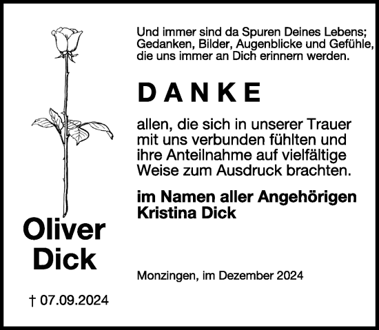 Traueranzeige von Oliver Dick von WochenSpiegel