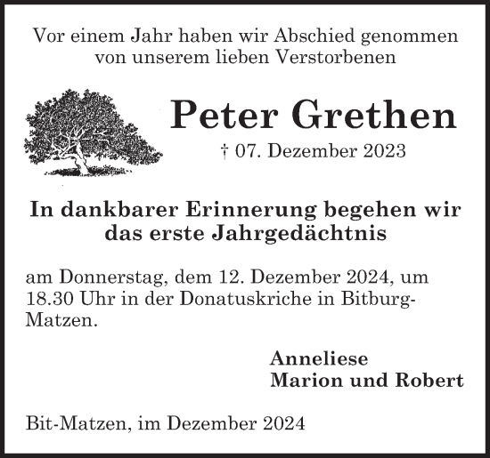 Traueranzeige von Peter Grethen von WochenSpiegel