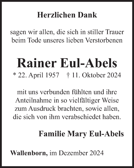 Traueranzeige von Rainer Eul-Abels von WochenSpiegel