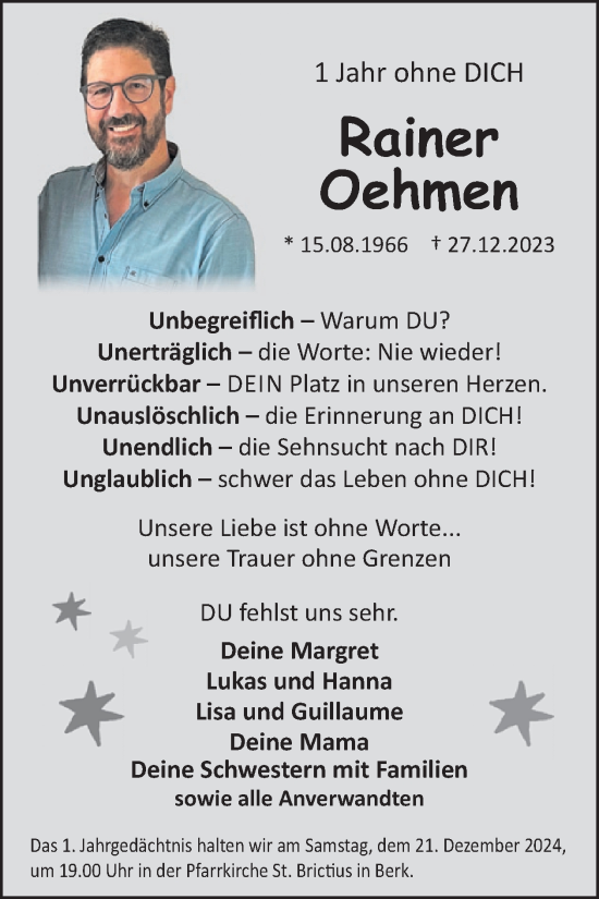 Traueranzeige von Rainer Oehmen von WochenSpiegel