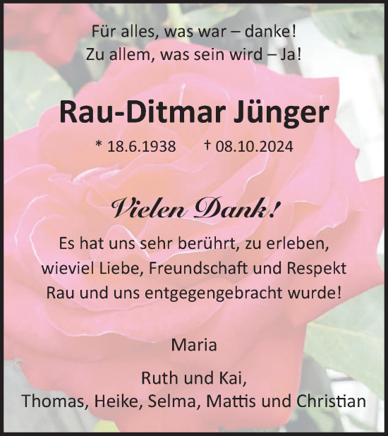 Traueranzeige von Rau-Ditmar Jünger von WochenSpiegel