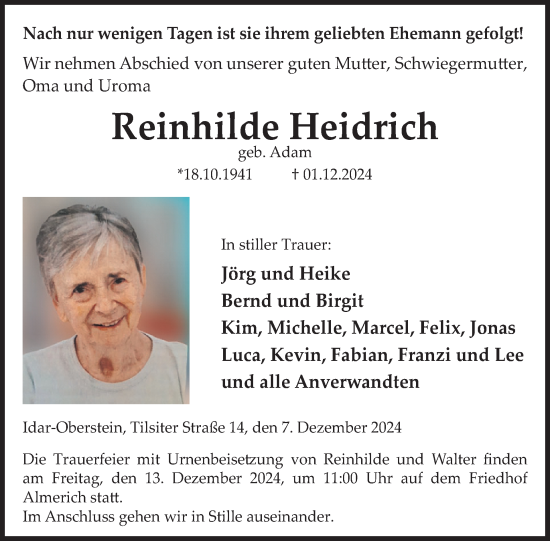 Traueranzeige von Reinhilde Heidrich von WochenSpiegel